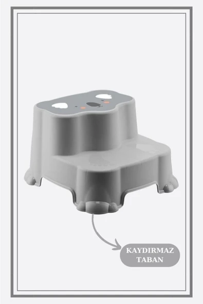 Kaydırmaz Çift Basamaklı Çocuk Taburesi Ve Kulplu Klozet Tuvalet Alıştırma Adaptörü 2'li Set Gri - Resim 3
