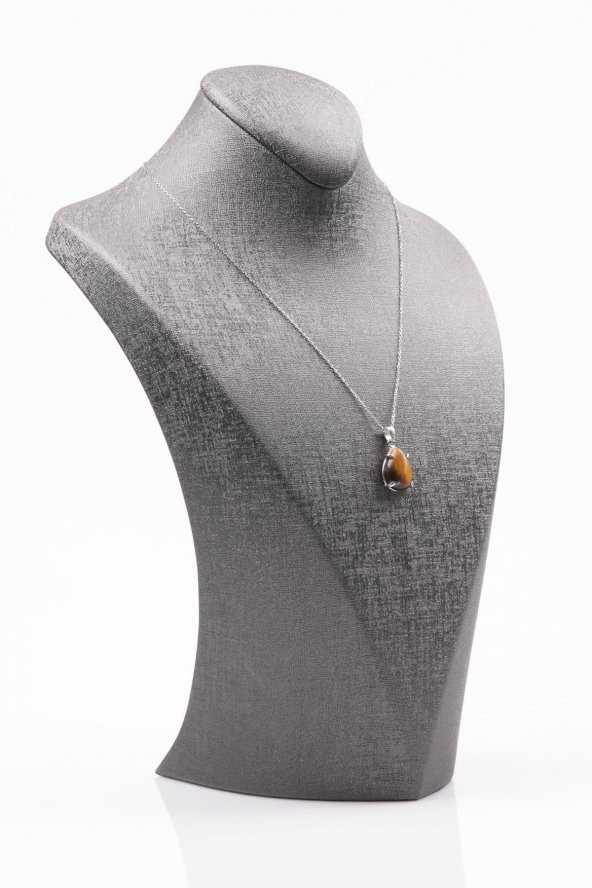 Kaplan Gözü Doğal Taş 925 Ayar Gümüş Kolye - 3