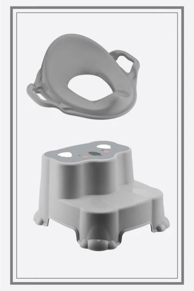 Kaydırmaz Çift Basamaklı Çocuk Taburesi Ve Kulplu Klozet Tuvalet Alıştırma Adaptörü 2'li Set - Resim 4