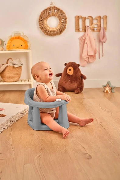Bebek Banyo Oturağı - Vakum Tabanlı Bebek Mama Oturağı - Bel Destekli Vakumlu Mama, Gri - Resim 4