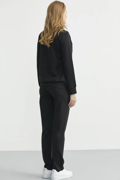 Dik Yaka Fermuarlı Eşofman Takım - Siyah - Resim 6