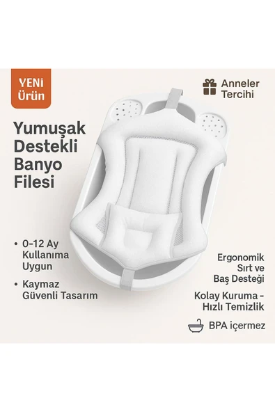 Ultra Lüx Kafa Yastıklı Köpük File, Bebek Banyo Filesi ( Katlanır Küvet Için Uyumludur. ) ürün görseli 1