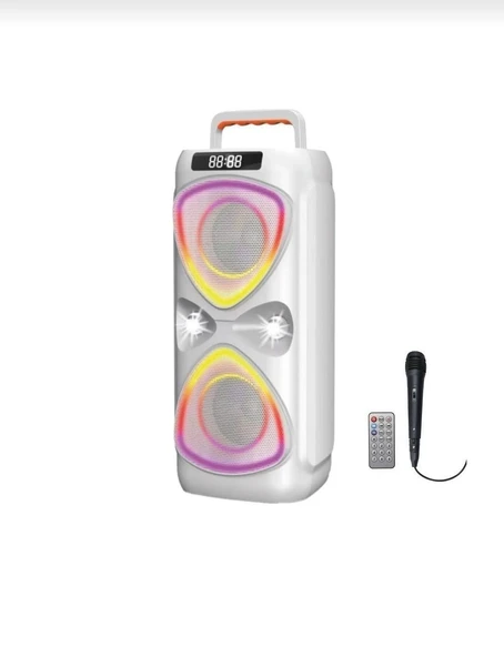 Bluetooh Hoparlör Kablolu Mikrofonlu Kumandali Radyolu Led Işıklı Parti Speaker D78 - Resim 8