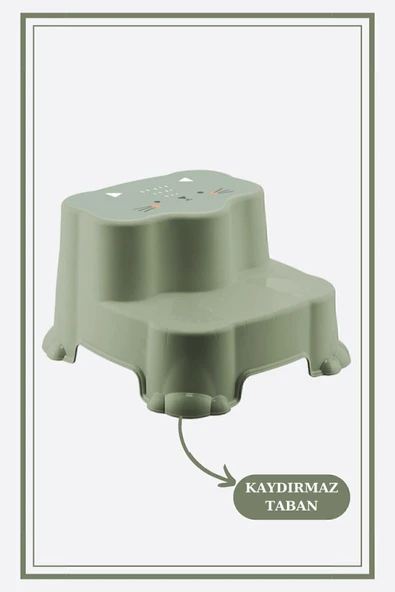 Kaydırmaz Çift Basamaklı Çocuk Taburesi Ve Kulplu Klozet Tuvalet Alıştırma Adaptörü 2'li Set Yeşil - Resim 4