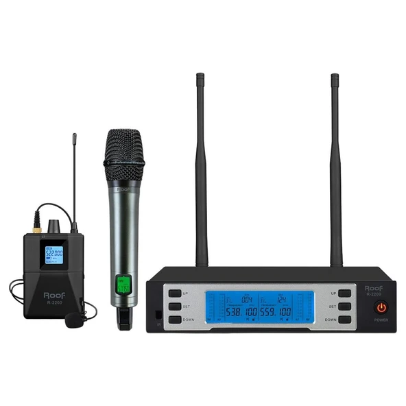 Roof R-2200 UHF 1 EL + 1 Yaka Kablosuz Telsiz Mikrofon Seti ürün görseli 1