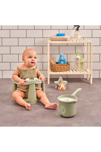 Bebek Banyo Oturağı - Vakum Tabanlı Bebek Mama Oturağı - Bel Destekli Vakumlu Mama, Yelşil 10 Top - Resim 3