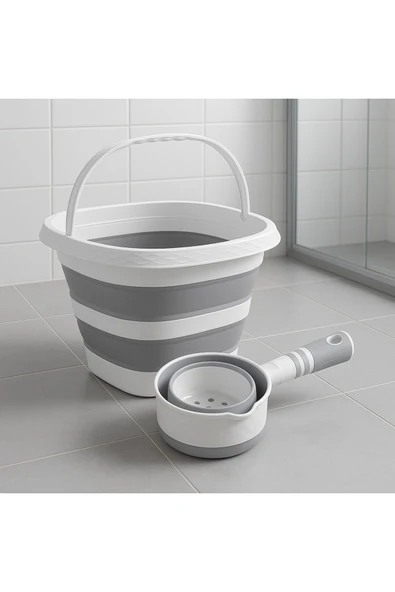 DAMLA Gri Katlanır Su Kovası Ve Maşrapa YENİ ÜRÜN ürün görseli 1