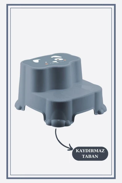 Kaydırmaz Çocuk Taburesi - Çift Basamaklı Banyo Lavabo Merdiven Yükseltici Bebek Basamağı Mavi - Resim 2
