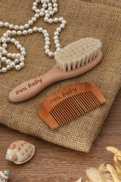 Bebek Tarağı Ve  Ahşap Tarak 2 li Set  %100 Keçi Kılından T1 - Resim 2