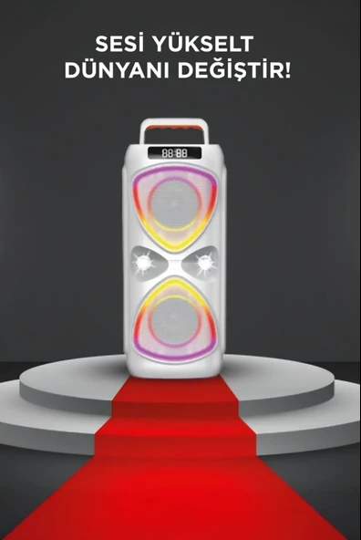 Bluetooh Hoparlör Kablolu Mikrofonlu Kumandali Radyolu Led Işıklı Parti Speaker D78 - Resim 9