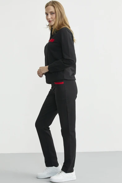 Dik Yaka Fermuarlı Eşofman Takım - Siyah - Resim 5