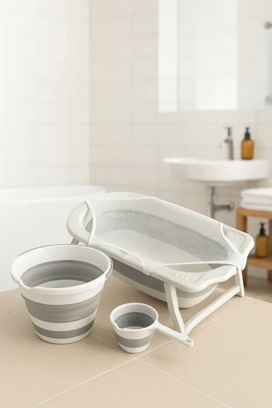 Bebek Küveti  Katlanır  Banyo Seti  Hediye Fileli ürün görseli 1