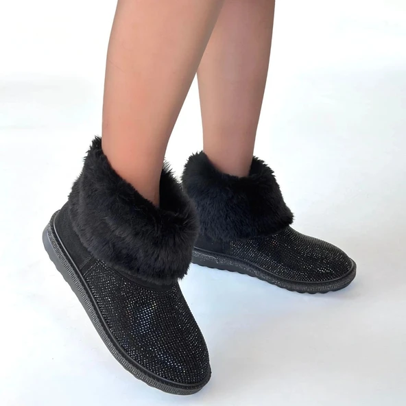 BİÇOMİ Linka Siyah Süet Siyah Boncuk İşlemeli Bot - Resim 4