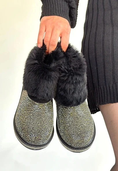 BİÇOMİ Linka Siyah Süet Gümüş Boncuk İşlemeli Bot - Resim 3