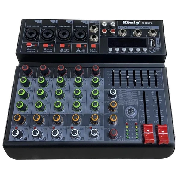 König K-502 FX Usb/Bluetooth 7 Bant Eq 6 Kanal Deck Mixer ürün görseli 1