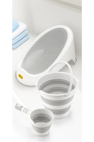 Soft Bebek Küveti 3 lü Set– Silikon Fileli Bebek Besleme Yıkama Banyo Küveti Bebek Banyo Oturağı ürün görseli 1