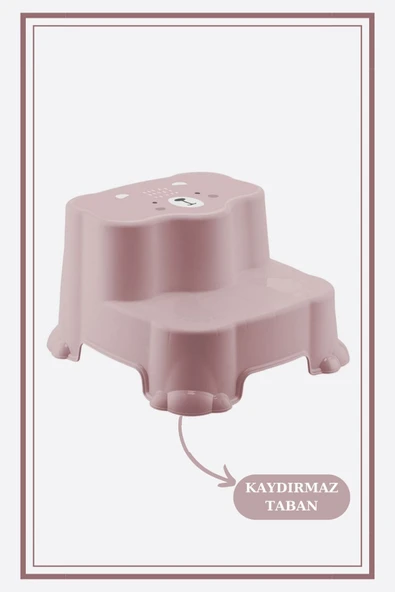 Kaydırmaz Çocuk Taburesi Çift Basamaklı, Çocuk Banyo Lavabo Basamak Merdiven Yükseltici Pembe ürün görseli 1
