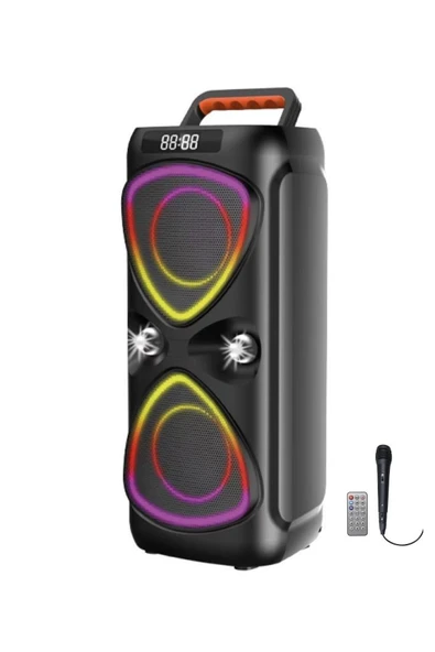 Bluetooh Hoparlör Kablolu Mikrofonlu Kumandali Radyolu Led Işıklı Parti Speaker D78 - Resim 4