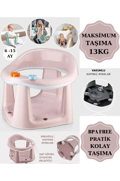Bebek Banyo Oturağı - Vakum Tabanlı Bebek Mama Oturağı - Bel Destekli Vakumlu Mama,pudra - Resim 5