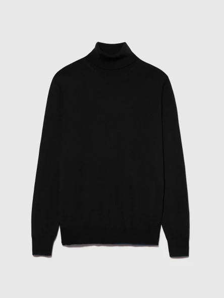 Yün Karışımlı Slim Fit Kazak Erkek Siyah Kazak - 323A11BAS200A - Resim 4