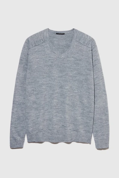 Yün Karışımlı V Yaka Kazak Erkek Siyah Kazak - 323A107GS102O - Resim 5