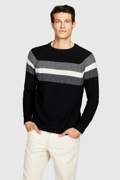 Çizgili Koton Karışımlı Kazak Erkek Renkli Kazak - 323A1198T102D - Resim 8