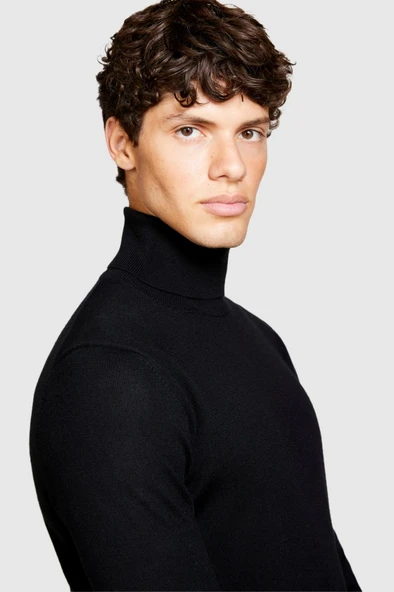 Yün Karışımlı Slim Fit Kazak Erkek Siyah Kazak - 323A11BAS200A - Resim 9