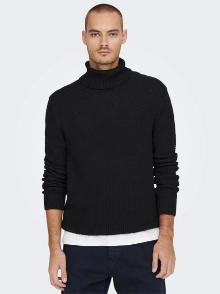 Onstuck 7 Roll Neck Knit Erkek Siyah Kazak - 22022595 - Resim 3