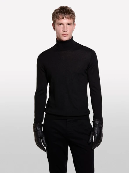 Yün Karışımlı Slim Fit Kazak Erkek Siyah Kazak - 324A11BAS200A - Resim 2