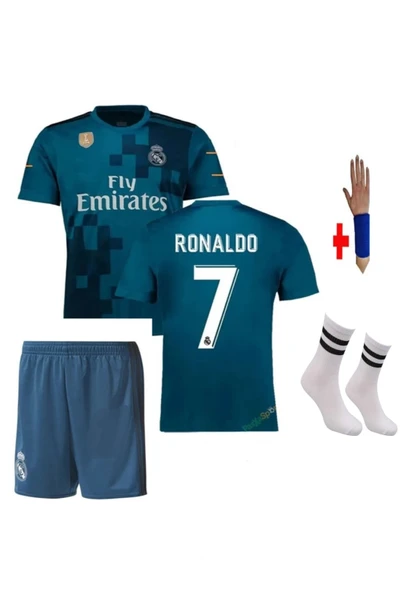 2018 Ronaldo Turkuaz Real.madrid.çocuk Forma Takımı 4 Parça ürün görseli 1
