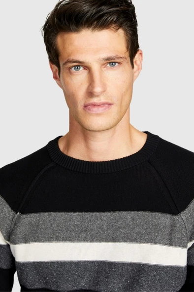 Çizgili Koton Karışımlı Kazak Erkek Renkli Kazak - 323A1198T102D - Resim 9