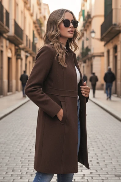 Dikiş Detaylı Tasarım Kaşe Kaban - Resim 2