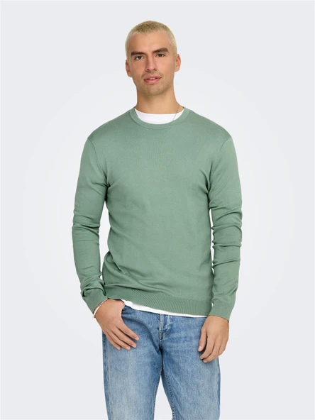 ONSWYLER LIFE REG 14 LS CREW KNIT NOOS Erkek Yeşil Kazak - 22020088 - Resim 3