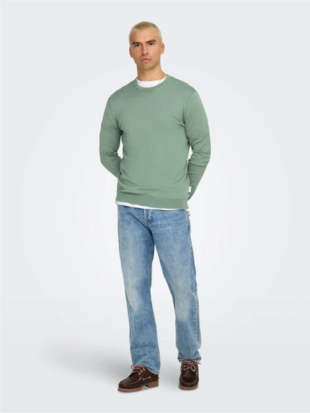 ONSWYLER LIFE REG 14 LS CREW KNIT NOOS Erkek Yeşil Kazak - 22020088 - Resim 7