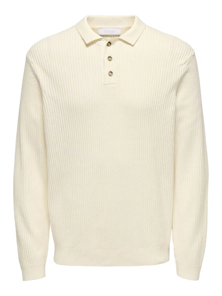 ONSLAW REG LS POLO KNIT FRML Erkek Beyaz Kazak - 22035031 ürün görseli 1