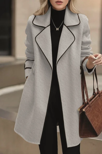 Kaşe Kadın Şık Yaka Kaban ve Kemer - Resim 2