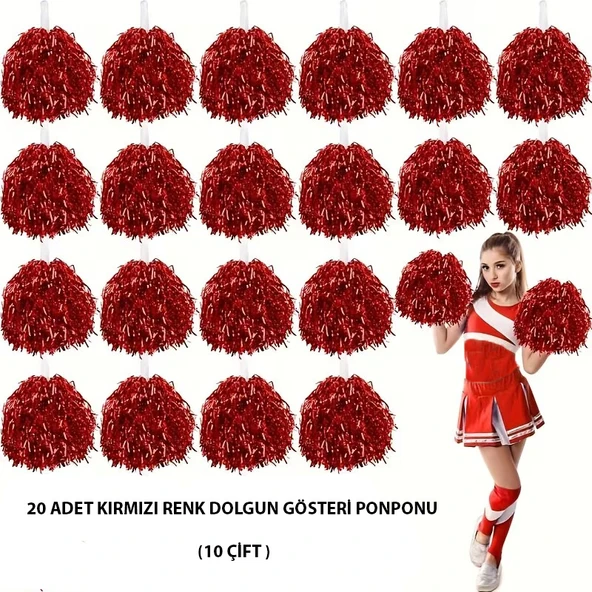 10 Çift ( 20 Adet ) Kırmızı Renk 23 Nisan 19 Mayıs 29 Ekim Okul Gösteri Ponponları ürün görseli 1