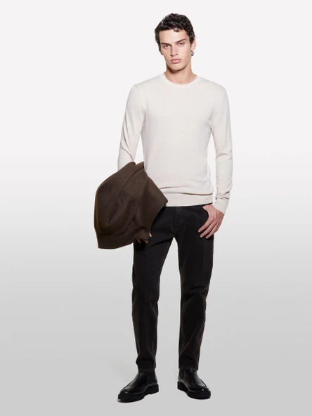 Sisley   Kaşmir Karışımlı Bisiklet Yaka Kazak Erkek Krem Kazak - 324A102HS1B17 ürün görseli 1