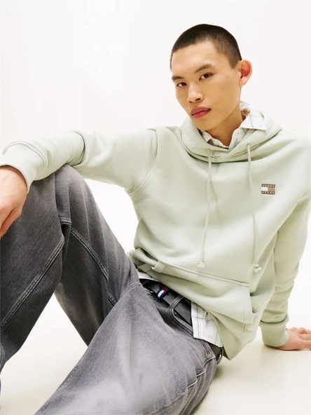 Tommy Hilfiger   TJM REG BADGE HOODIE EXT Erkek Yeşil Sweatshirt - DM0DM20258 - Resim 3