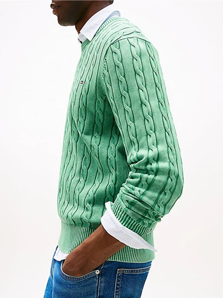 Tommy Hilfiger   CLASSIC CABLE GMD C NK Erkek Yeşil Kazak - MW0MW39524 - Resim 2