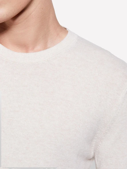 Sisley   Kaşmir Karışımlı Bisiklet Yaka Kazak Erkek Krem Kazak - 324A102HS1B17 - Resim 6