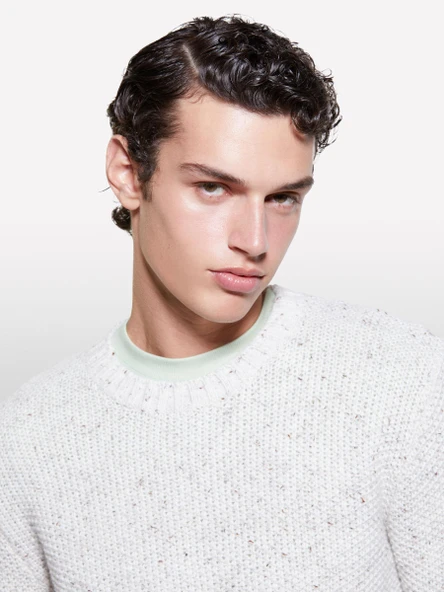 Yün Karışımlı Normal Kesim Ribanalı Bisiklet Yaka Kazak Erkek Siyah Mix Kazak - 324A10FES103Z - Resim 3