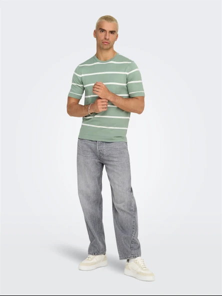 ONSWYLER LIFE REG 14 SS STRIPED KNIT Erkek Yeşil Kazak - OS22032764 - Resim 6
