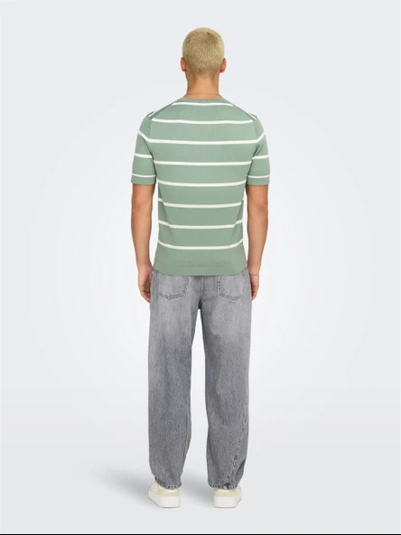 ONSWYLER LIFE REG 14 SS STRIPED KNIT Erkek Yeşil Kazak - OS22032764 - Resim 5