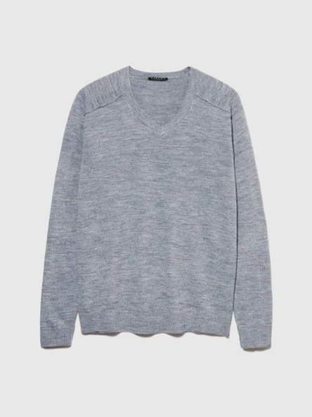 Yün Karışımlı V Yaka Kazak Erkek Siyah Kazak - 323A107GS102O - Resim 6