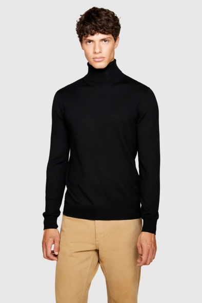 Yün Karışımlı Slim Fit Kazak Erkek Siyah Kazak - 323A11BAS200A - Resim 8