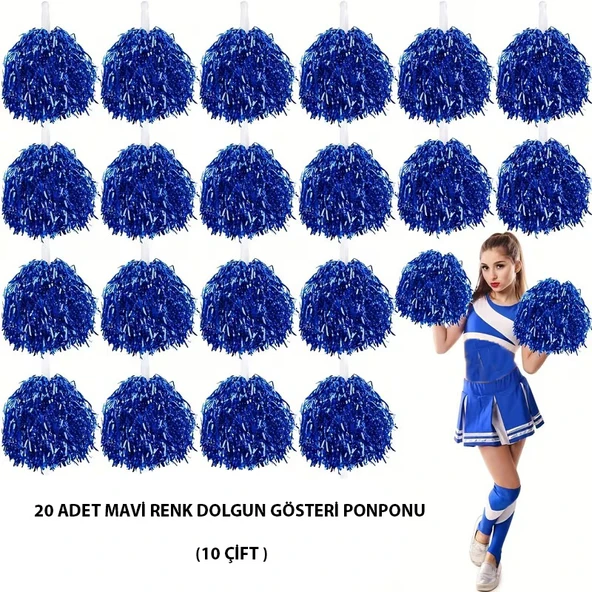 10 Çift ( 20 Adet ) Mavi Renk 23 Nisan 19 Mayıs 29 Ekim Okul Gösteri Ponponları ürün görseli 1
