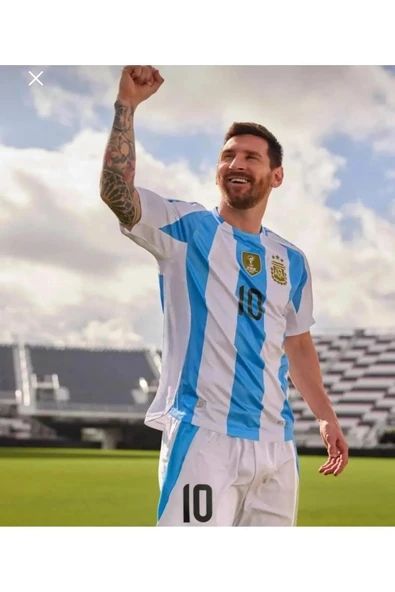 Uzun Koll Dünya Kupası Lionel Messi Arjantin Mavi Şampiyonlar Ligi Yetişkin Forması - Resim 3