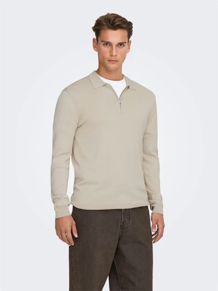 ONSWYLER LIFE REG 14 HALF ZIP POLO KNIT Erkek Gray Kazak - 22034225 - Resim 6