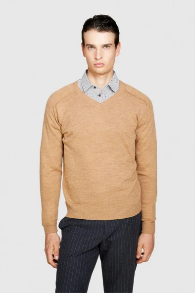 Yün Karışımlı V Yaka Kazak Erkek Yeşil Kazak - 323A107GS102O - Resim 8